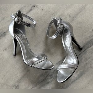 Silver Vegan Leather Ankle Strap High Heels 7.5  Anne Michelle Charlotte Russe